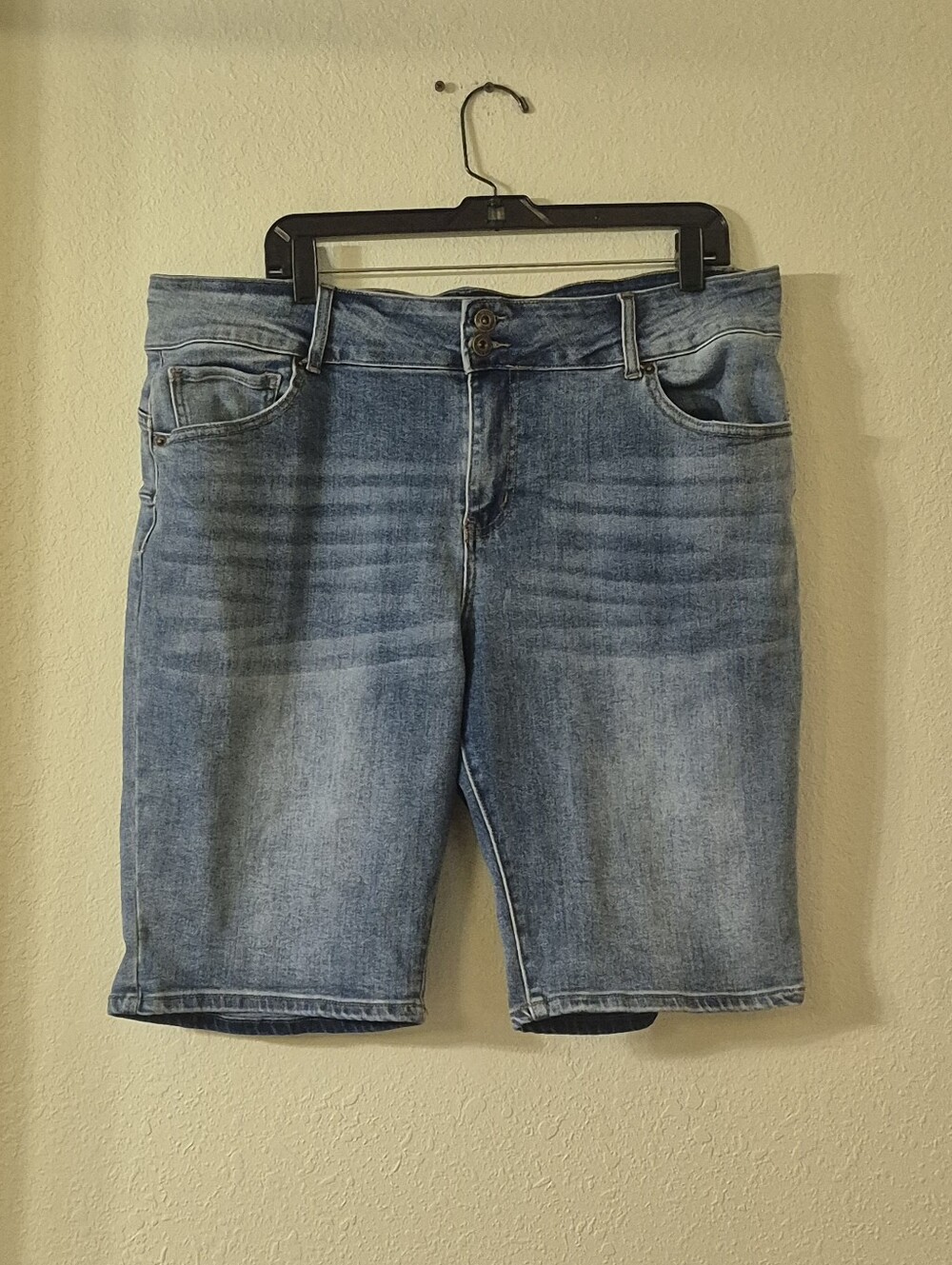 Women’s Light Blue Denim Jean Shorts - Double Button Mid Rise
